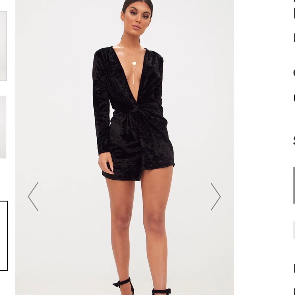 BLACK VELVET KNOT FRONT LONG SLEEVE BODYCON DRESS